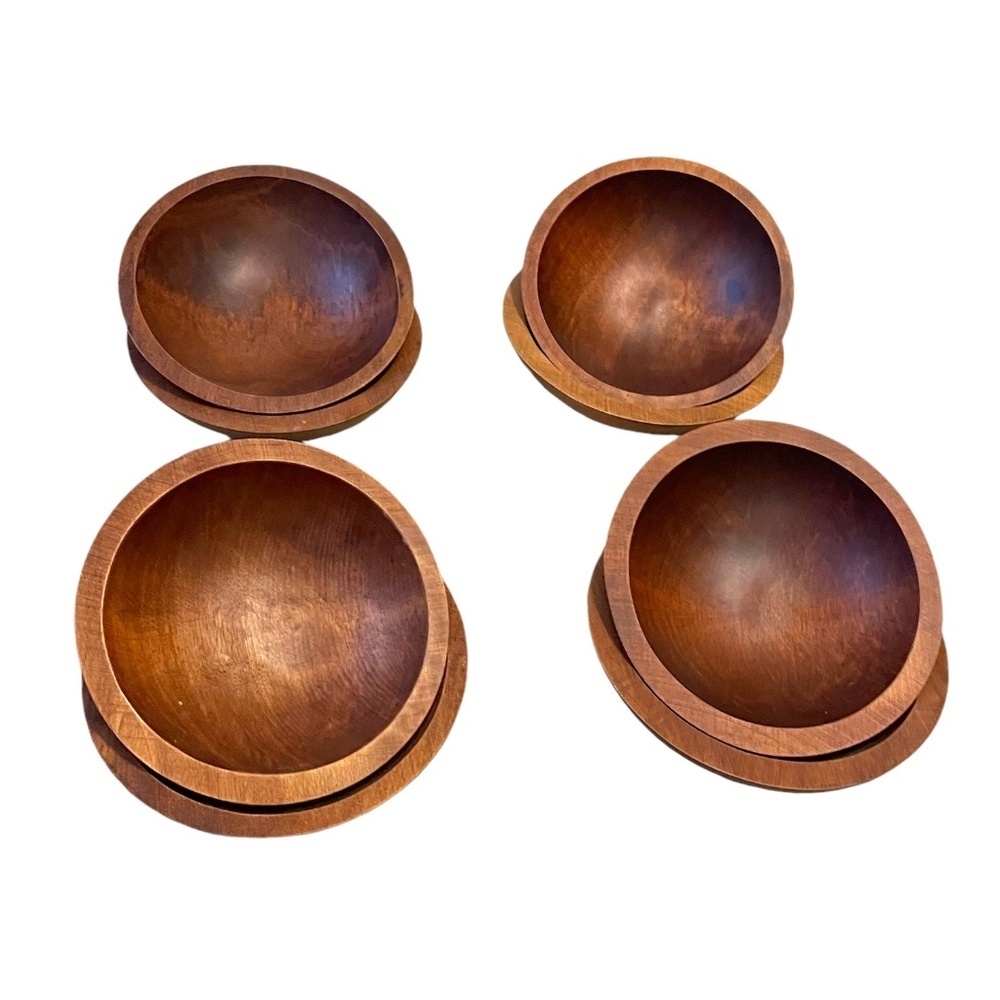 Vintage Handmade Mort N.Marton Canadian Birch Wood Salad  Bowl, Set‎ 8